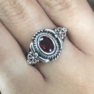 Vintage Sterling Silver Garnet Poison Ring